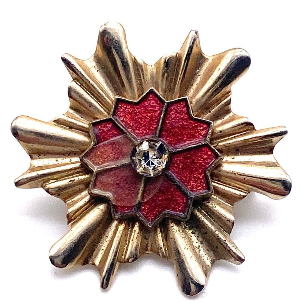 Vintage Unbranded Starburst Brooch Pin Womens OS Gold Tone Enamel Inlay Retro